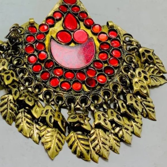 Handmade Afghan Kuchi Earrings: Red Glass Boho Jewelry - Picture 2 of 12